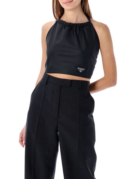 prada croptop|prada nylon cold shoulder top.